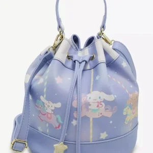 Sanrio Cinnamoroll Carousel Pastel Lavender Drawstring Bucket Crossbody Bag