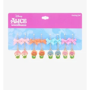 Disney AliceIn wonderland Singing flowers 4 Pair  Hook Earring Set