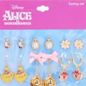 Disney Alice In Wonderland 6 Pair Stud and Dangle Earring Set