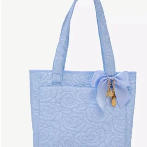 Disney Beauty And The Beast  Light Blue Rose Quilted Tote Bag With Gold  Charms